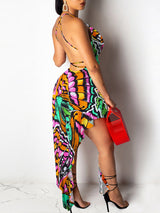Asymmetrical V-Neck Midi Dress - View 8 | Lwiis