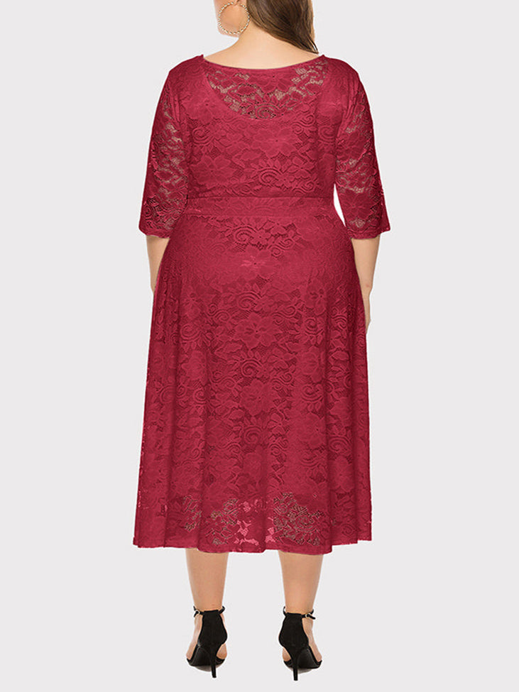Lace A-Line Midi Dress - View 18 | Lwiis