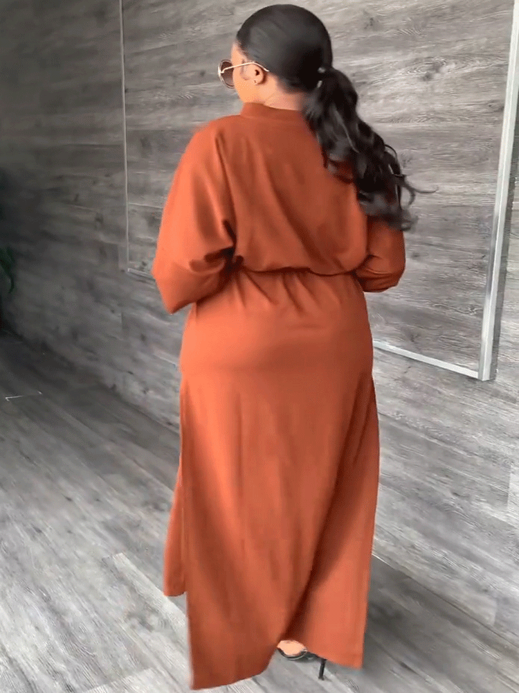 V Neck Drawstring Waist Maxi Dress - View 6 | Lwiis