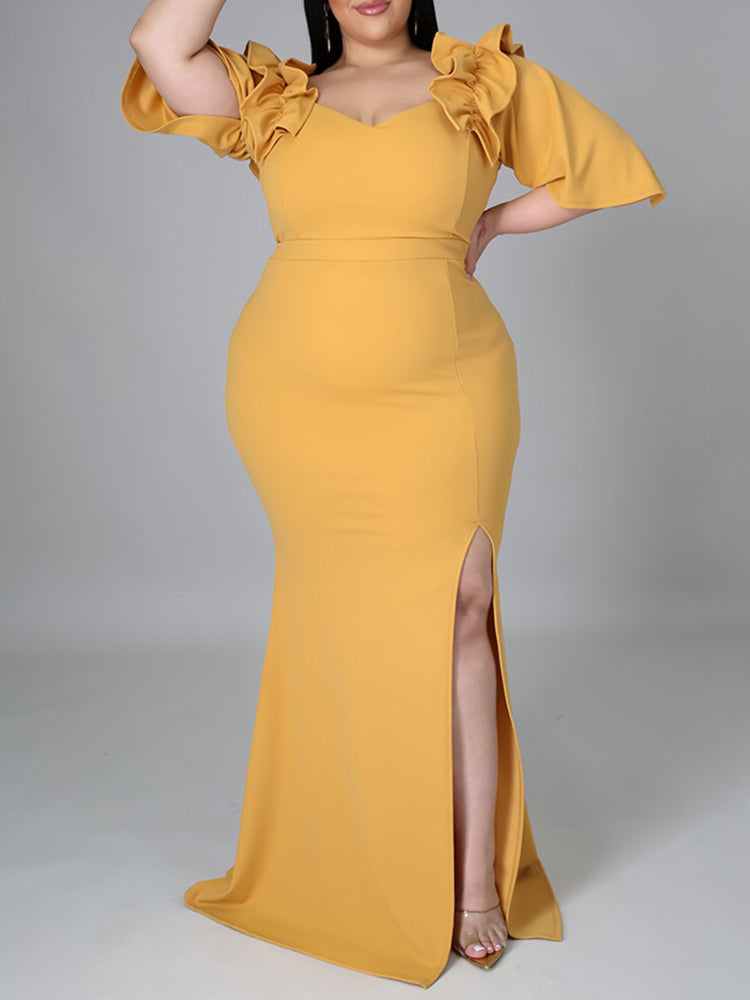 Elegant mermaid party dress with ruffle off-shoulder neckline - View 7 | Lwiis