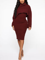 Knitted turtleneck sweater and midi dress set - View 17 | Lwiis