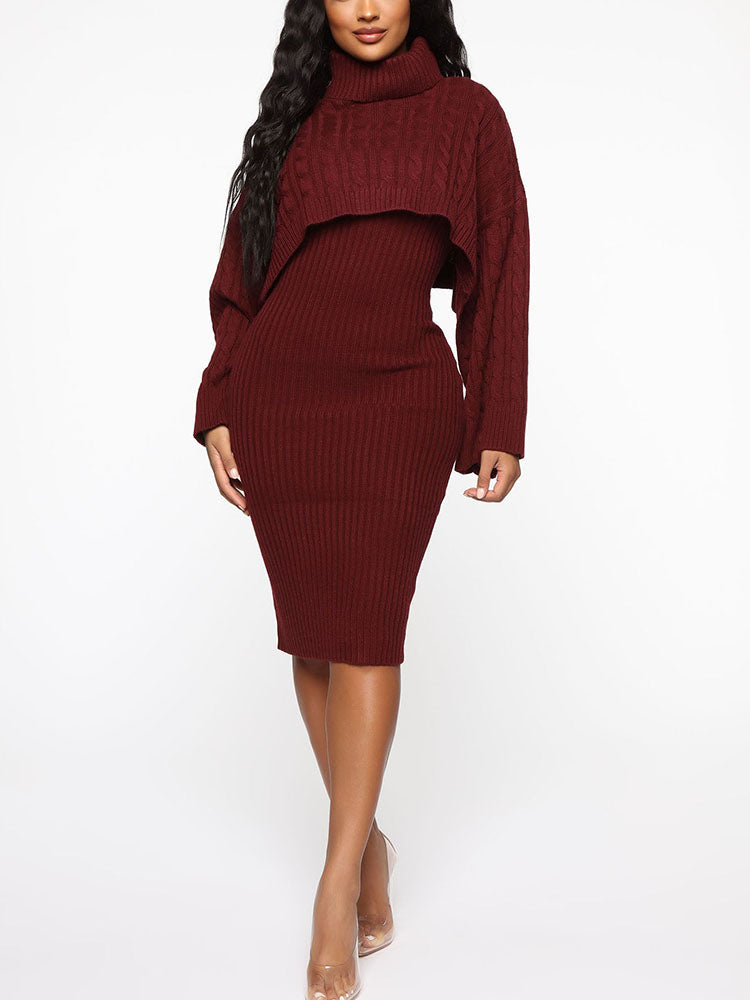 Knitted turtleneck sweater and midi dress set - View 17 | Lwiis