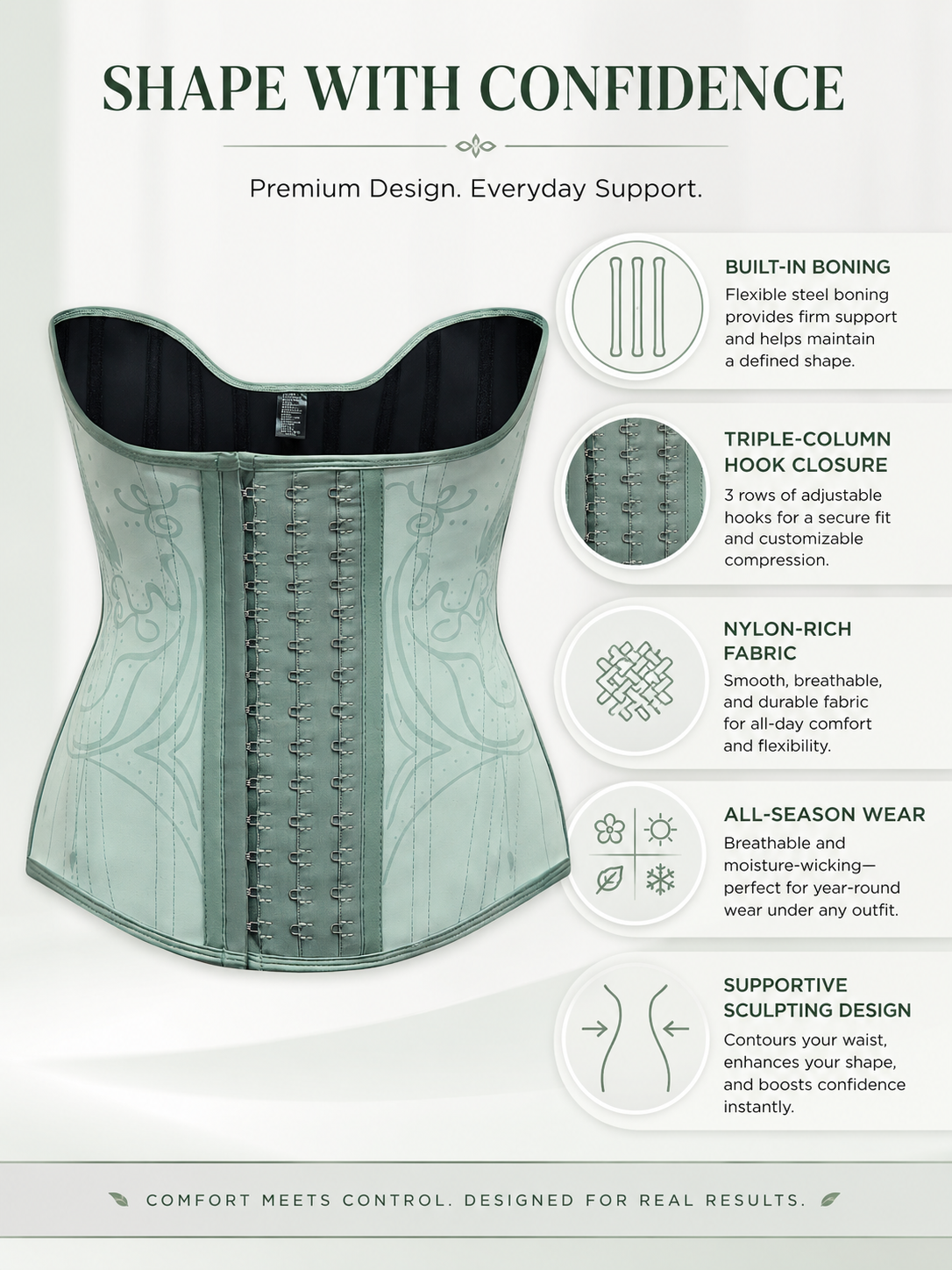 Women’s Waist Trainer Corset with Built-In Boning