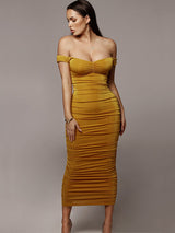 Velvet ruched midi dress - View 12 | Lwiis