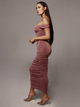 Velvet ruched midi dress - View 6 | Lwiis