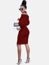 off shoulder puff sleeve midi dress - View 10 | Lwiis