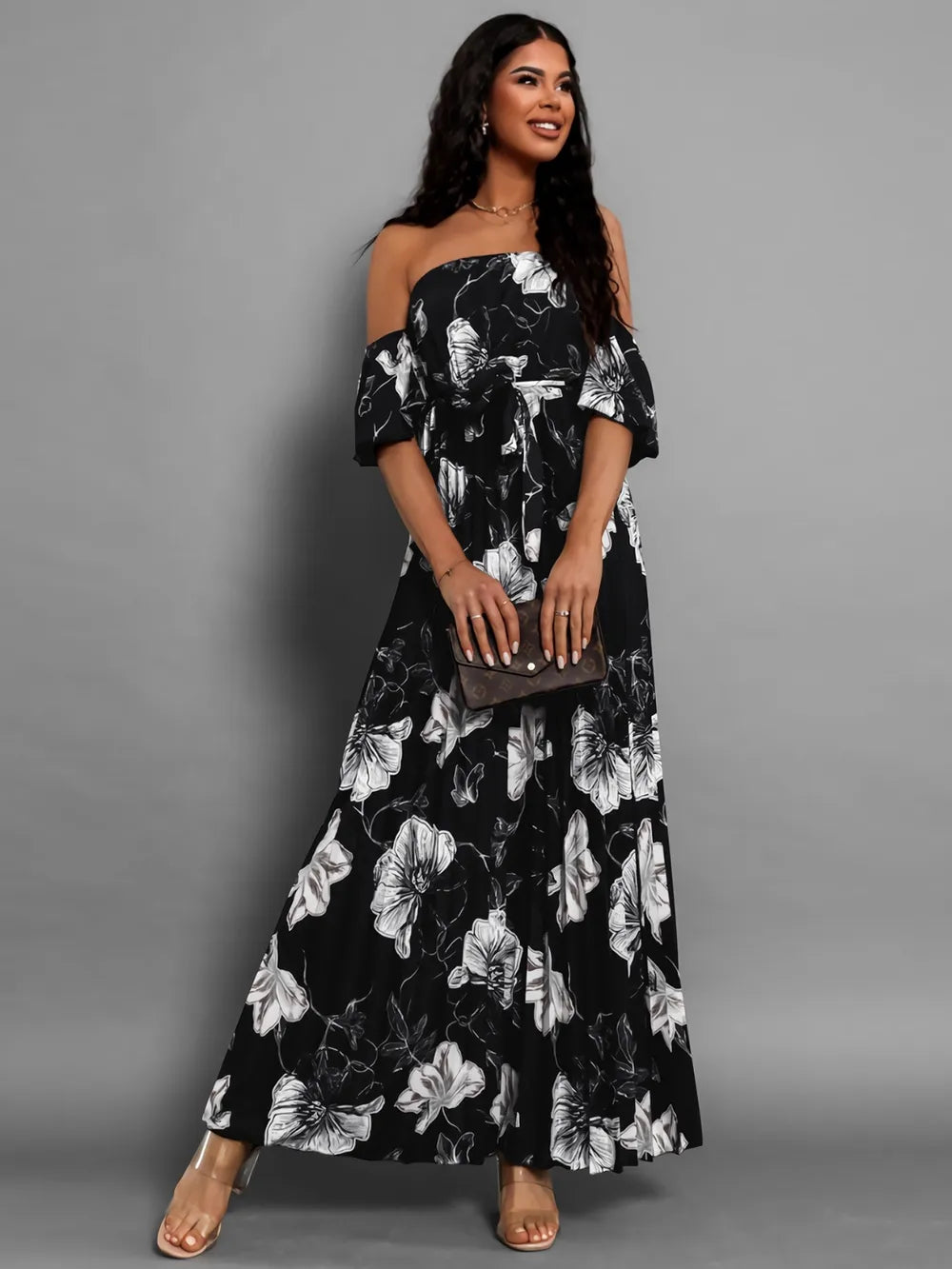 Floral Off-Shoulder Midi Dress - View 23 | Lwiis