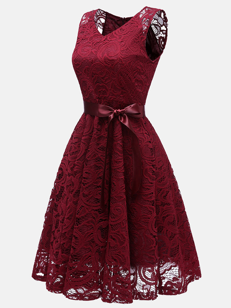 Sleeveless lace party dress - View 8 | Lwiis