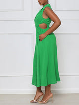 Collared Midi Dress with Side Cut-Out - View 6 | Lwiis