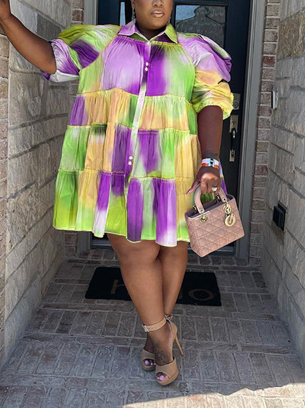 Tie Dye Ruffle Shirt Dress - View 11 | Lwiis