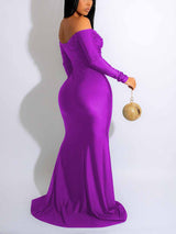 Off Shoulder Mermaid Dress with Slit - View 8 | Lwiis