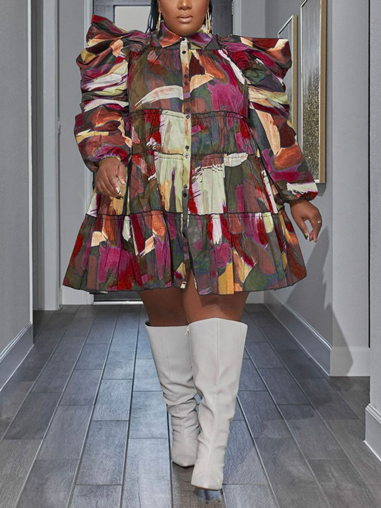 Puff Sleeve Print Mini Dress - View 10 | Lwiis