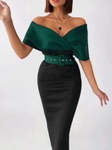 Off-the-shoulder midi dress with belted waist - View 6 | Lwiis