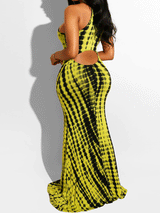 Halter neck maxi dress with tie-dye print - View 10 | Lwiis