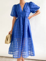 Plaid V-Neck Midi Dress - View 9 | Lwiis