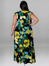 Floral maxi dress with ruffle sleeves and lace-up neckline - View 11 | Lwiis