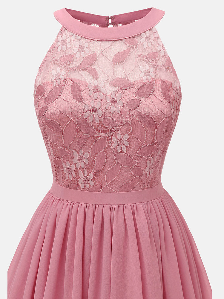 Lace Bodice Chiffon Sleeveless Midi Dress - View 9 | Lwiis
