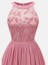 Lace Bodice Chiffon Sleeveless Midi Dress - View 9 | Lwiis