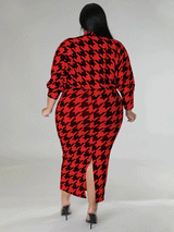 Houndstooth maxi dress with matching cape jacket - View 7 | Lwiis