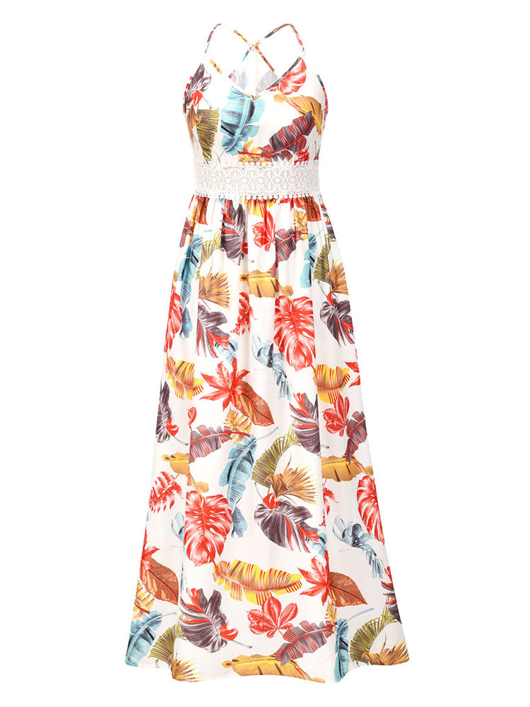 Boho maxi dress with tropical print and V-neckline - View 6 | Lwiis