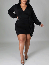 Ruched V-Neck Mini Dress - View 6 | Lwiis