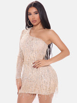 One Shoulder Sequin Party Dress - View 9 | Lwiis