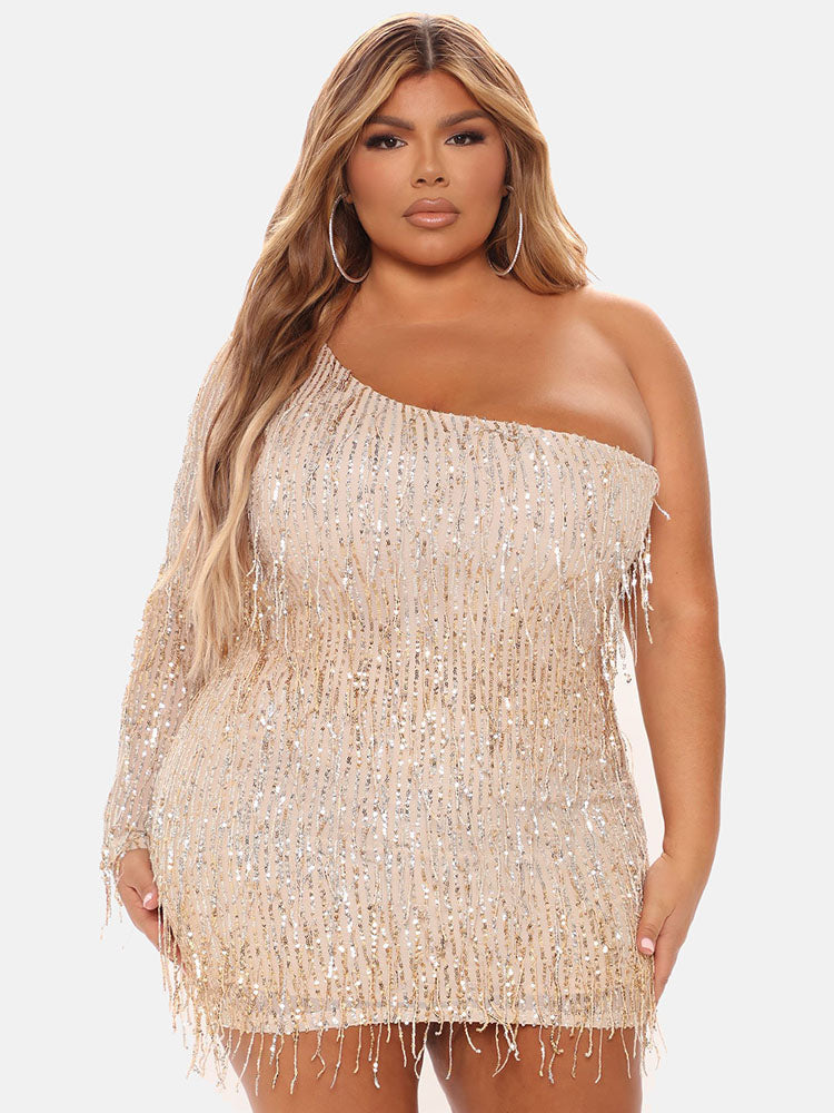 One Shoulder Sequin Party Dress - View 7 | Lwiis