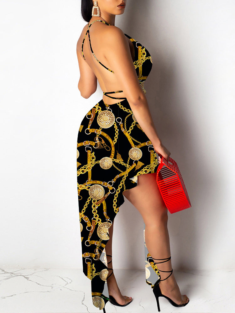 Asymmetrical V-Neck Midi Dress - View 6 | Lwiis