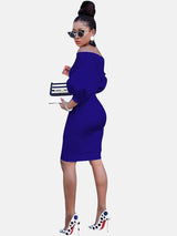 off shoulder puff sleeve midi dress - View 6 | Lwiis