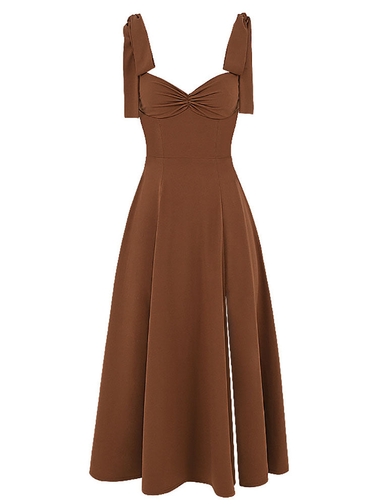 Ruched Midi Dress with High Slit - View 9 | Lwiis