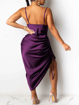 Satin midi dress with cowl neckline - View 10 | Lwiis
