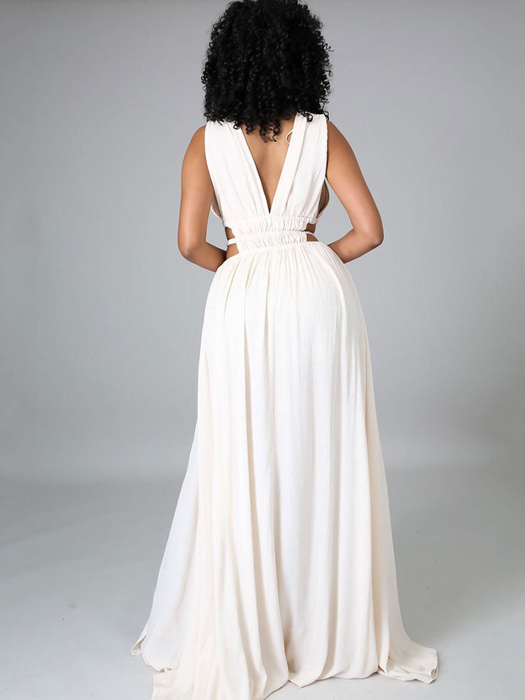 Sleeveless V-neck maxi dress with waist cut-outs and a high slit - View 6 | Lwiis