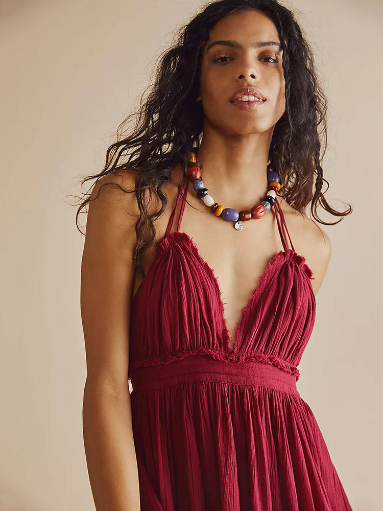Halter neck mini dress with tiered skirt - View 13 | Lwiis