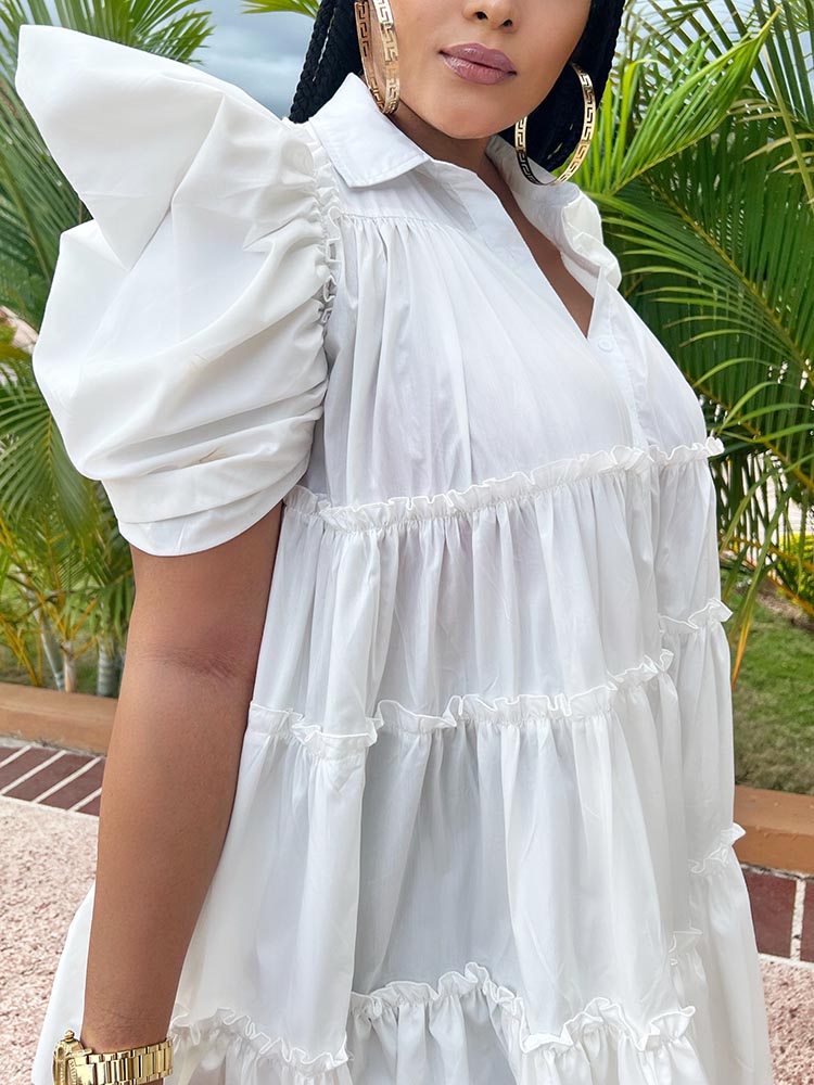 Puff sleeve collared mini dress - View 11 | Lwiis