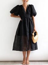 Plaid V-Neck Midi Dress - View 6 | Lwiis