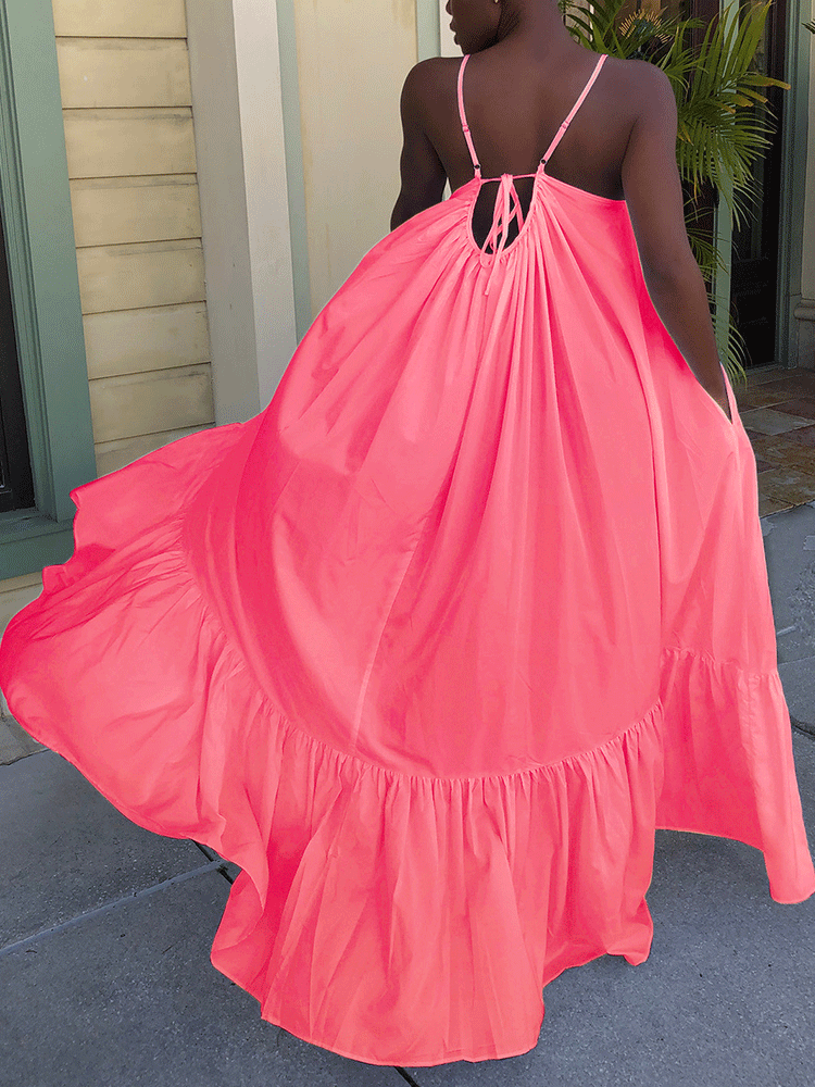 Spaghetti strap maxi dress with ruffled hem - View 21 | Lwiis