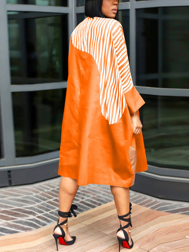 Colorblock Turndown Collar Shirt Dress - View 11 | Lwiis