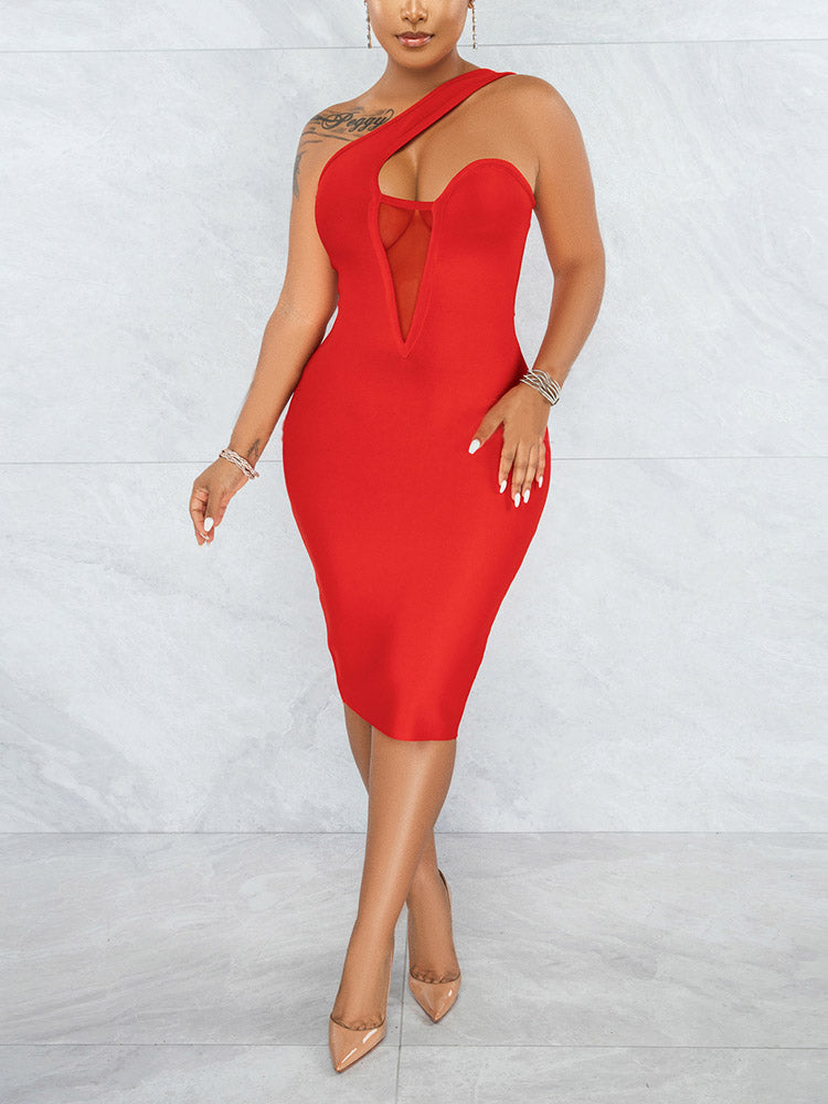 one shoulder textured knit midi dress - View 14 | Lwiis