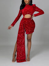 Sequin Cut Out Mini Dress - View 12 | Lwiis