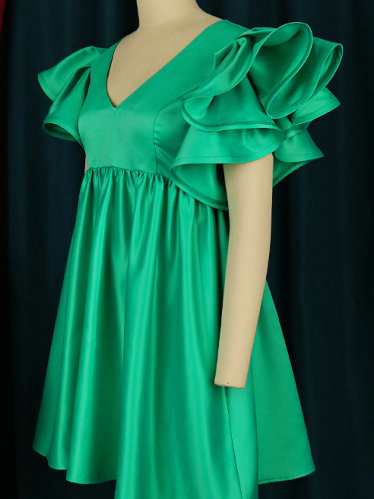 Ruffle Sleeve Bow Tie Dress - View 6 | Lwiis