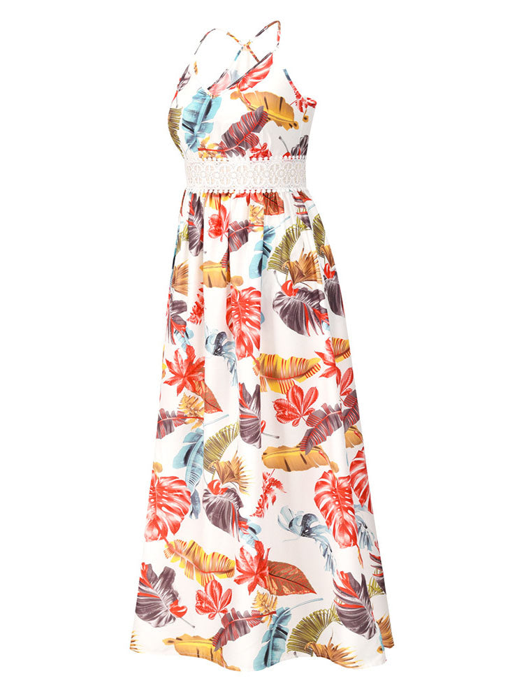 Boho maxi dress with tropical print and V-neckline - View 7 | Lwiis