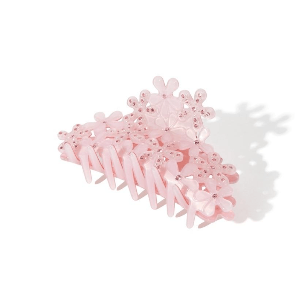 pink floral claw clip with gemstones