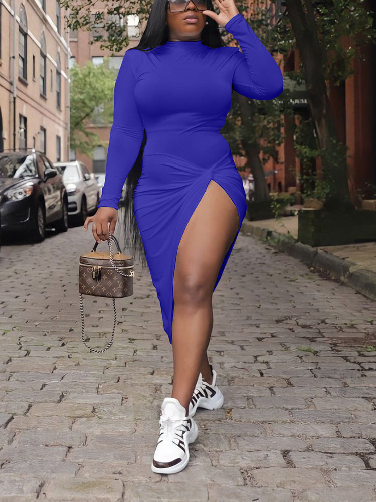 Long Sleeve Mock Neck Knit Dress - View 11 | Lwiis