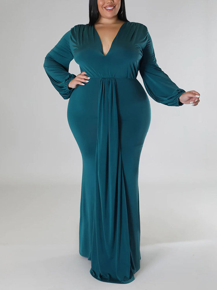 Mermaid maxi dress with V-neck and puff sleeves - View 6 | Lwiis