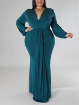 Mermaid maxi dress with V-neck and puff sleeves - View 6 | Lwiis