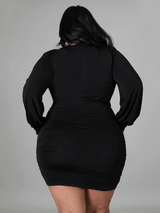 Ruched V-Neck Mini Dress - View 9 | Lwiis