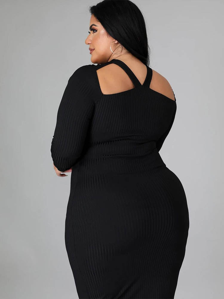 Ribbed Cut-Out Halter Midi Dress - View 7 | Lwiis