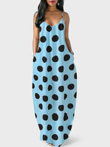 Polka dot maxi dress with spaghetti straps and pockets - View 8 | Lwiis