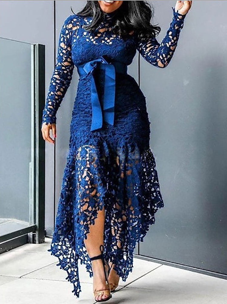 Lace mock neck maxi dress - View 8 | Lwiis
