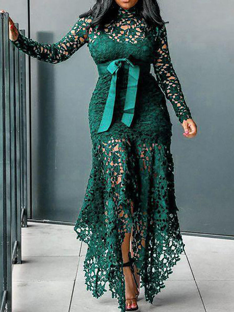 Lace mock neck maxi dress - View 12 | Lwiis